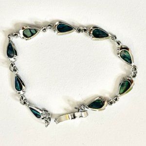 VINTAGE 7" SILVER AND ABALONE TEARDROP LINK BRACELET LADDER CLASP EX.COND
